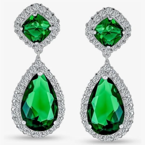 Swarovski Jewelry - Swarovski Emerald & Silver Pear Cut Dangle Earrings